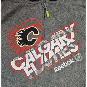 Reebok Calgary Flames NHL Center Ice PlayDry Full-Zip Hoodie Size L Gray Black
